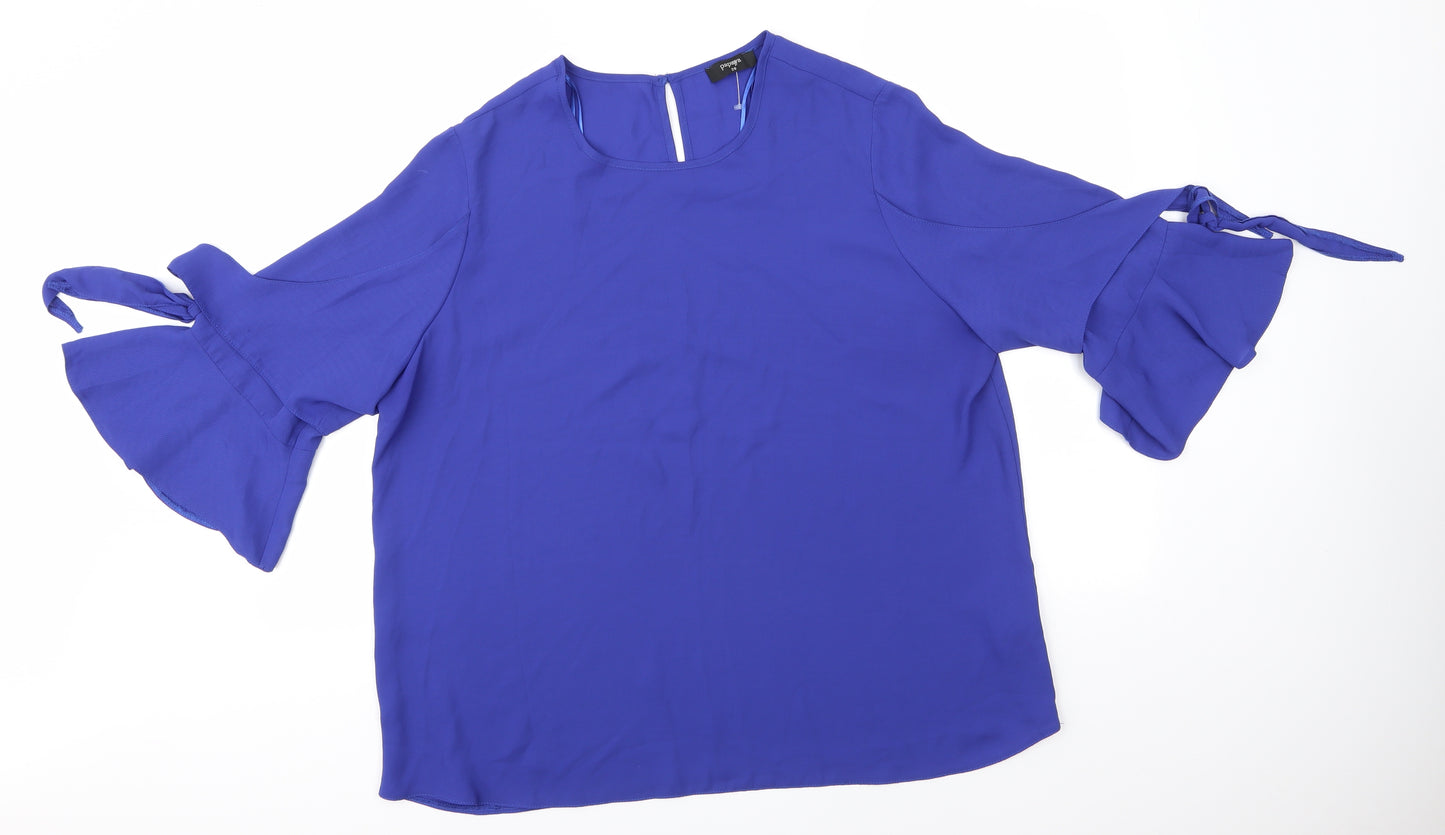 Papaya Womens Blue  Polyester Basic Blouse Size 20 Round Neck - Flared sleeves with overties