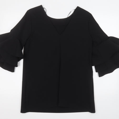 Zara Womens Black  Polyester Basic Blouse Size L Round Neck