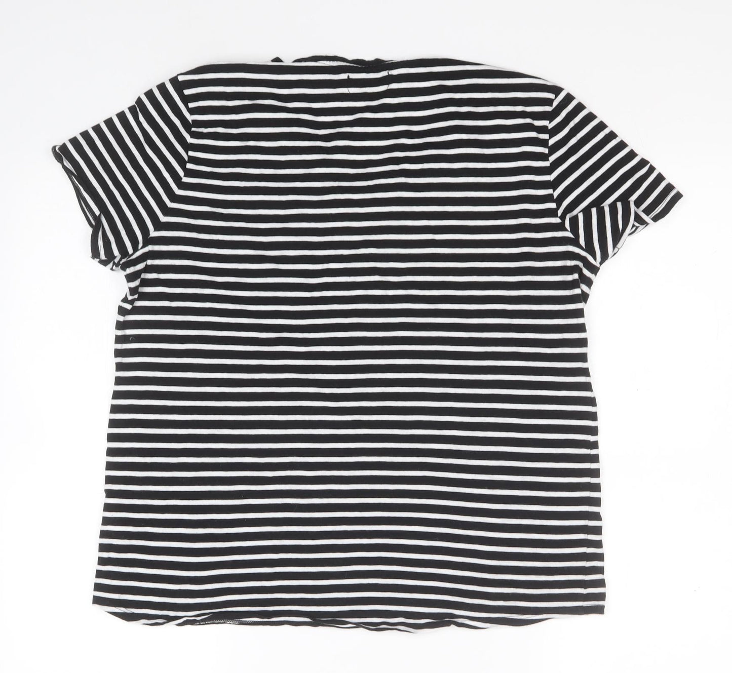 Papaya Womens Black Striped Cotton Basic T-Shirt Size 14 V-Neck