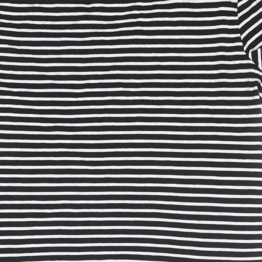 Papaya Womens Black Striped Cotton Basic T-Shirt Size 14 V-Neck