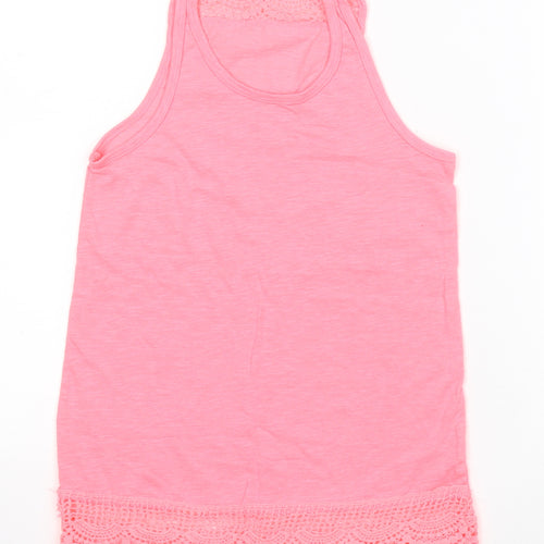 Primark Girls Pink  Polyester Basic Tank Size 10-11 Years Round Neck