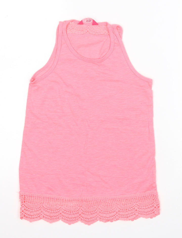 Primark Girls Pink  Polyester Basic Tank Size 10-11 Years Round Neck