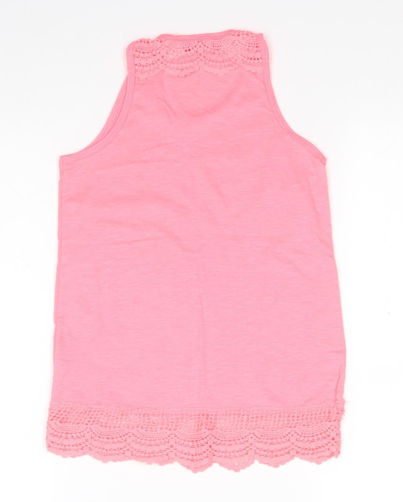 Primark Girls Pink  Polyester Basic Tank Size 10-11 Years Round Neck