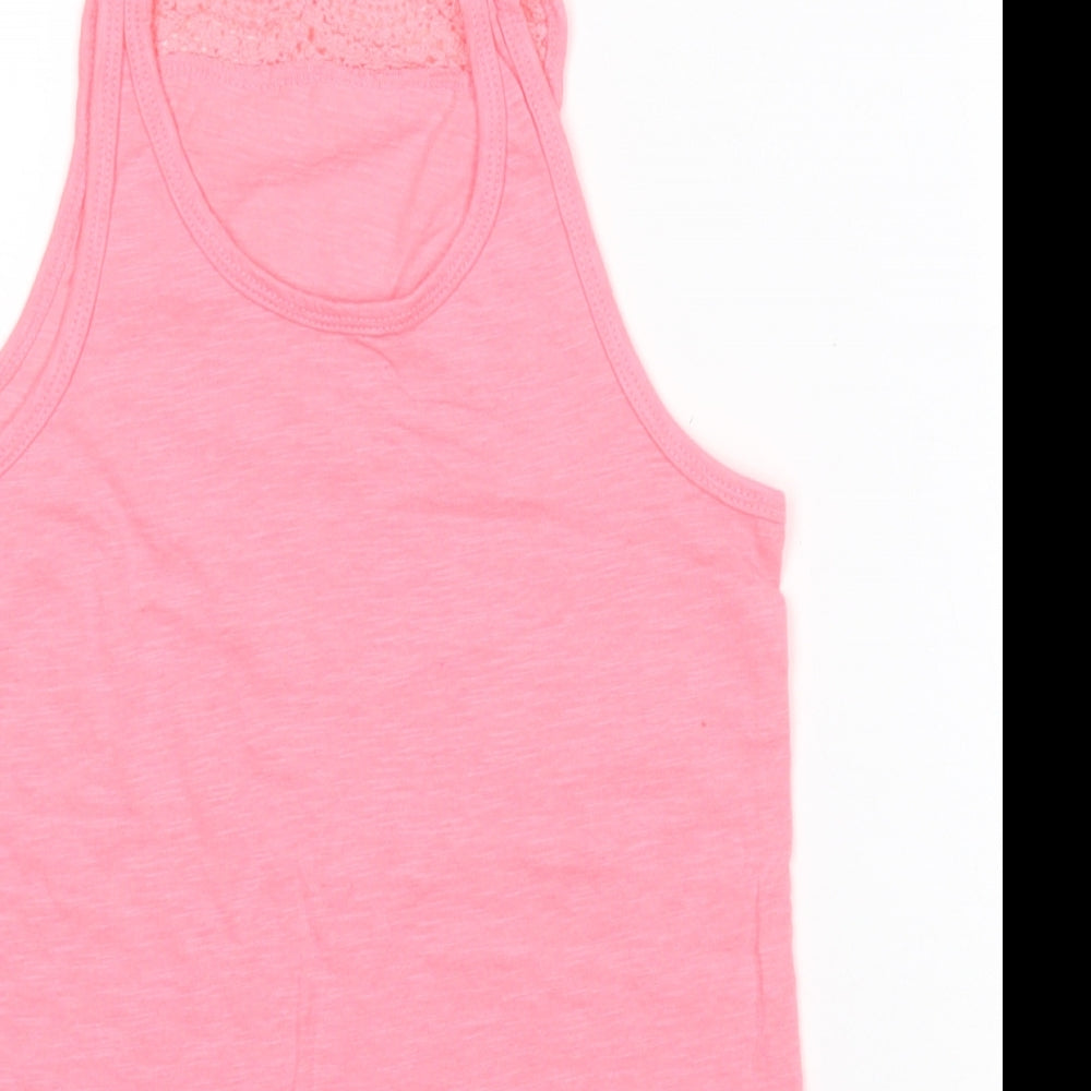 Primark Girls Pink  Polyester Basic Tank Size 10-11 Years Round Neck