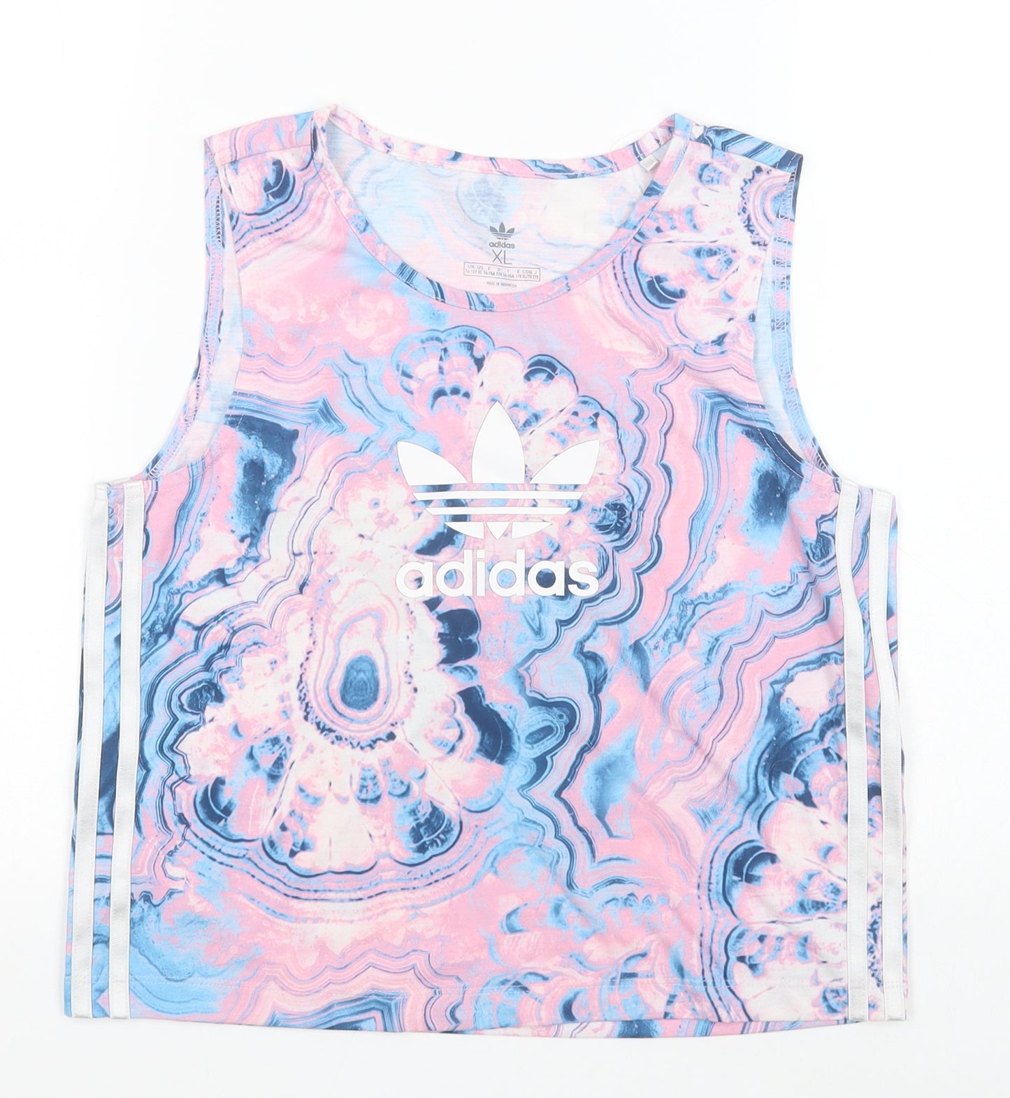 adidas Boys Blue Geometric  Basic Tank Size 14-15 Years Round Neck