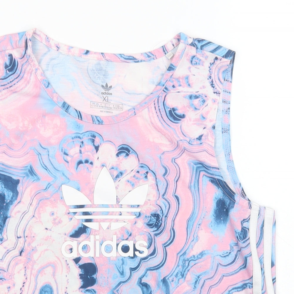 adidas Boys Blue Geometric  Basic Tank Size 14-15 Years Round Neck