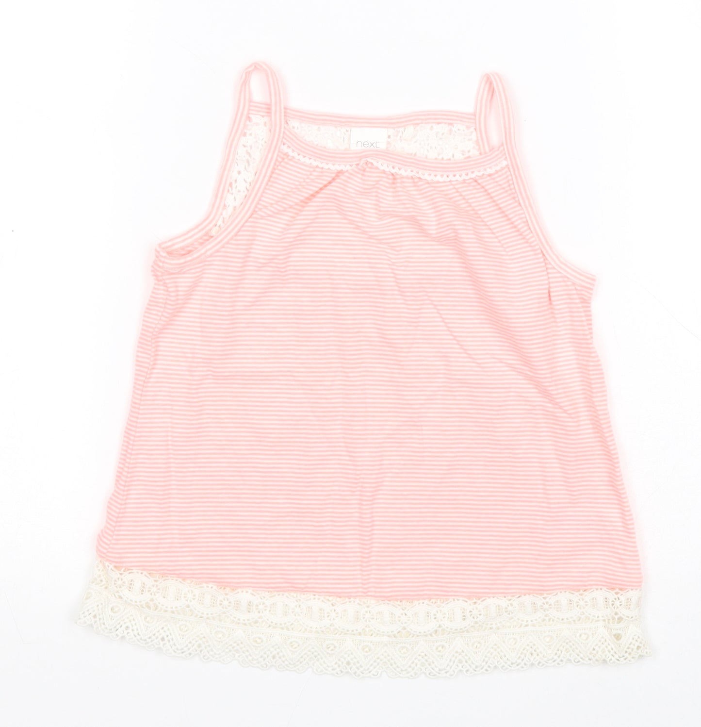 NEXT Girls Pink Striped Cotton Basic Tank Size 7 Years Square Neck