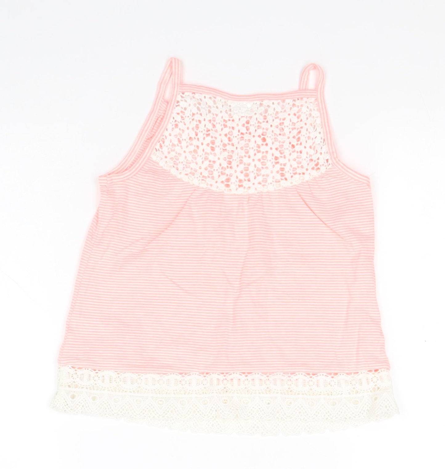 NEXT Girls Pink Striped Cotton Basic Tank Size 7 Years Square Neck