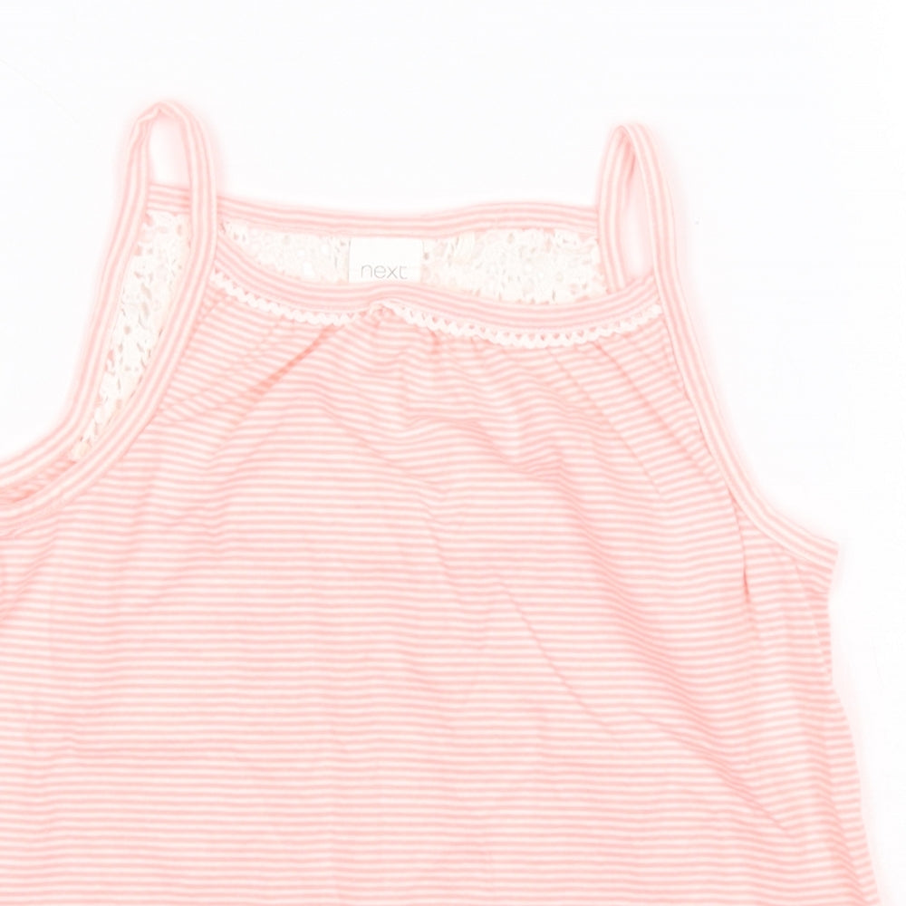 NEXT Girls Pink Striped Cotton Basic Tank Size 7 Years Square Neck