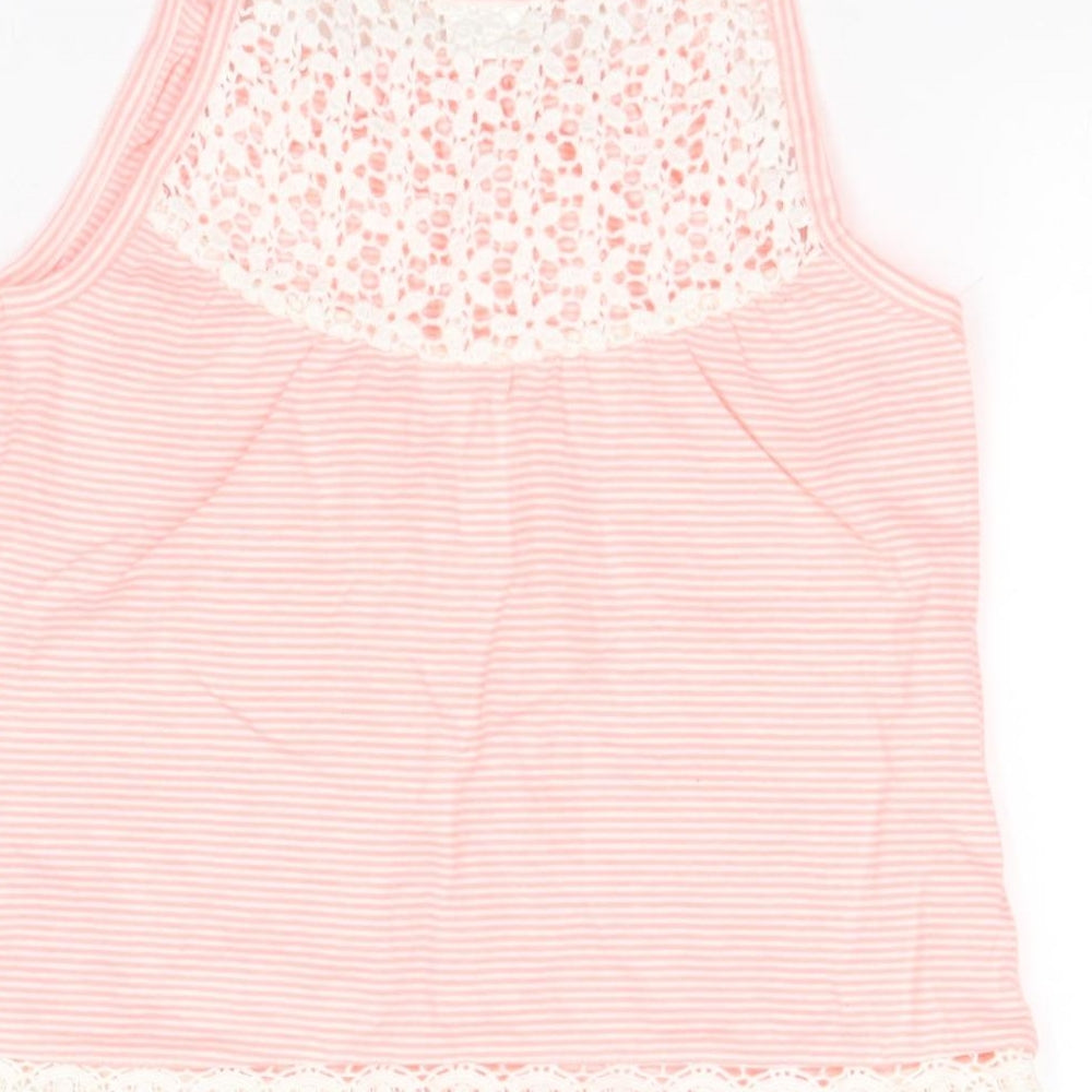 NEXT Girls Pink Striped Cotton Basic Tank Size 7 Years Square Neck