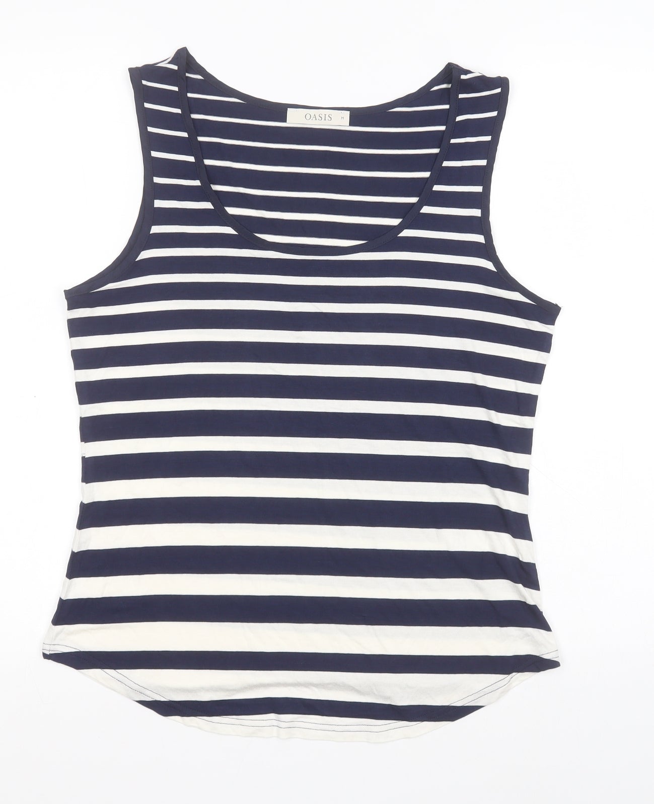 Oasis Womens Blue Striped Viscose Basic Tank Size M Round Neck