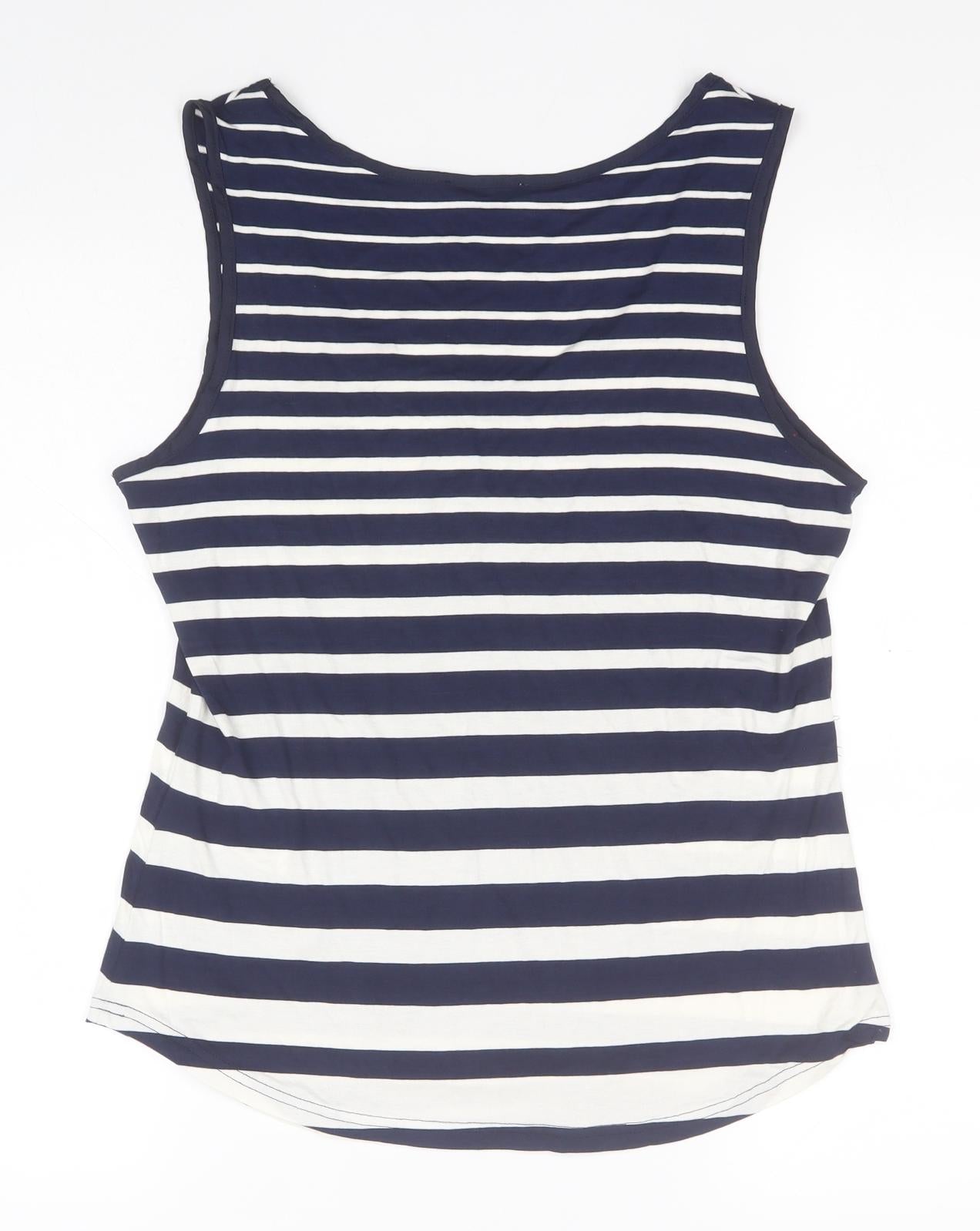 Oasis Womens Blue Striped Viscose Basic Tank Size M Round Neck