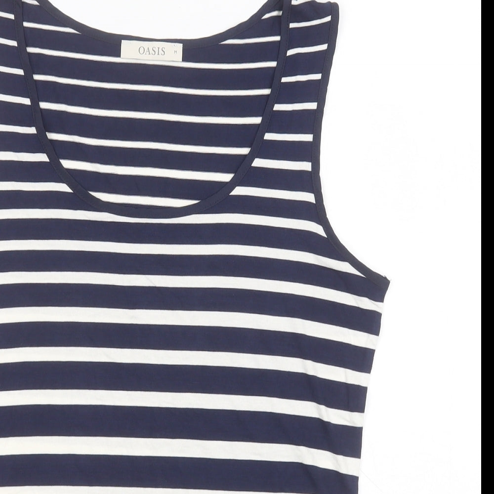Oasis Womens Blue Striped Viscose Basic Tank Size M Round Neck