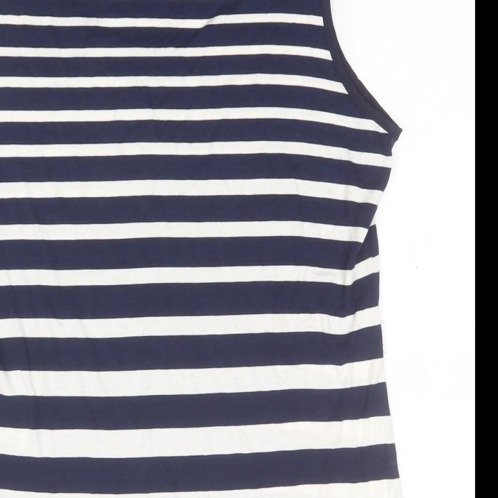 Oasis Womens Blue Striped Viscose Basic Tank Size M Round Neck
