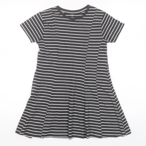 NEXT Girls Green Striped Cotton A-Line  Size 7 Years  Round Neck