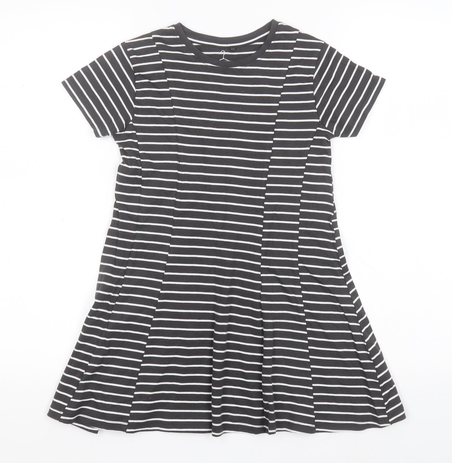 NEXT Girls Green Striped Cotton A-Line  Size 7 Years  Round Neck