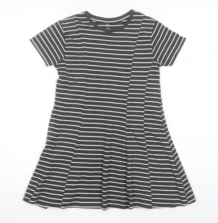 NEXT Girls Green Striped Cotton A-Line  Size 7 Years  Round Neck