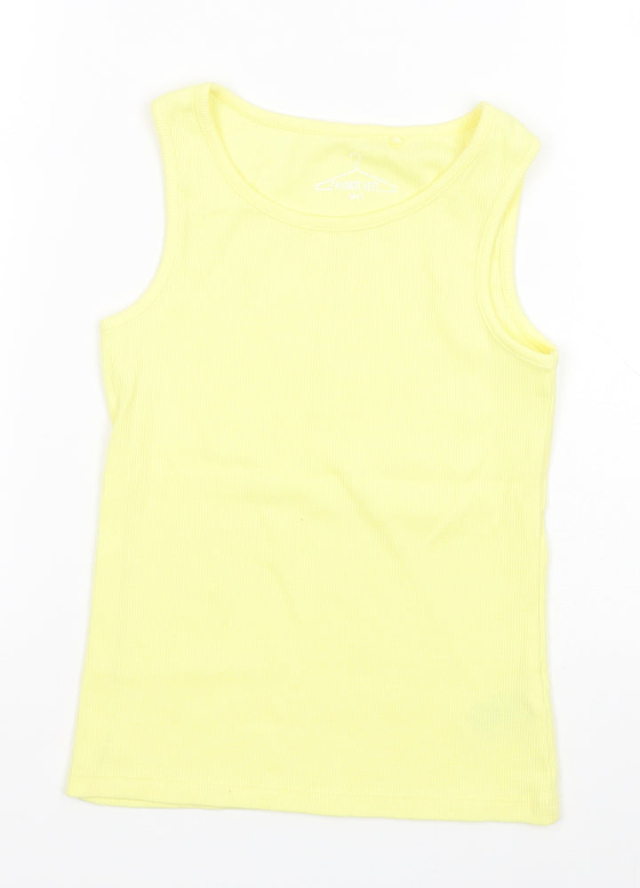 NEXT Girls Yellow  Cotton Basic Tank Size 7 Years Round Neck