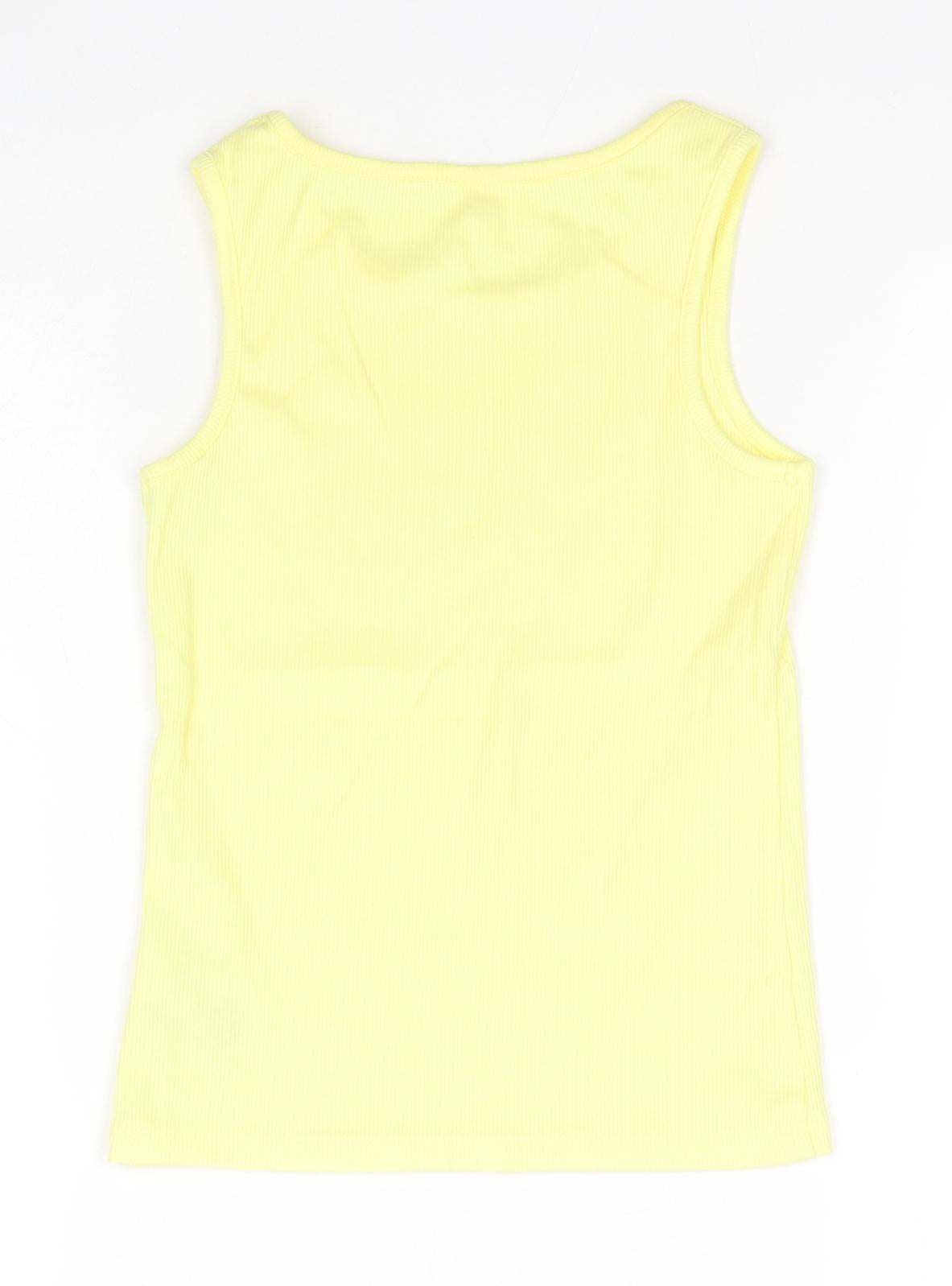 NEXT Girls Yellow  Cotton Basic Tank Size 7 Years Round Neck