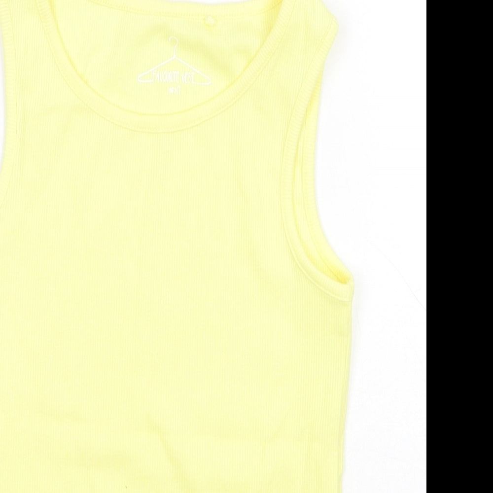 NEXT Girls Yellow  Cotton Basic Tank Size 7 Years Round Neck
