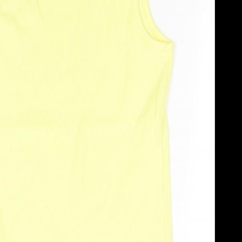 NEXT Girls Yellow  Cotton Basic Tank Size 7 Years Round Neck