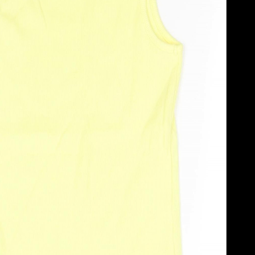 NEXT Girls Yellow  Cotton Basic Tank Size 7 Years Round Neck