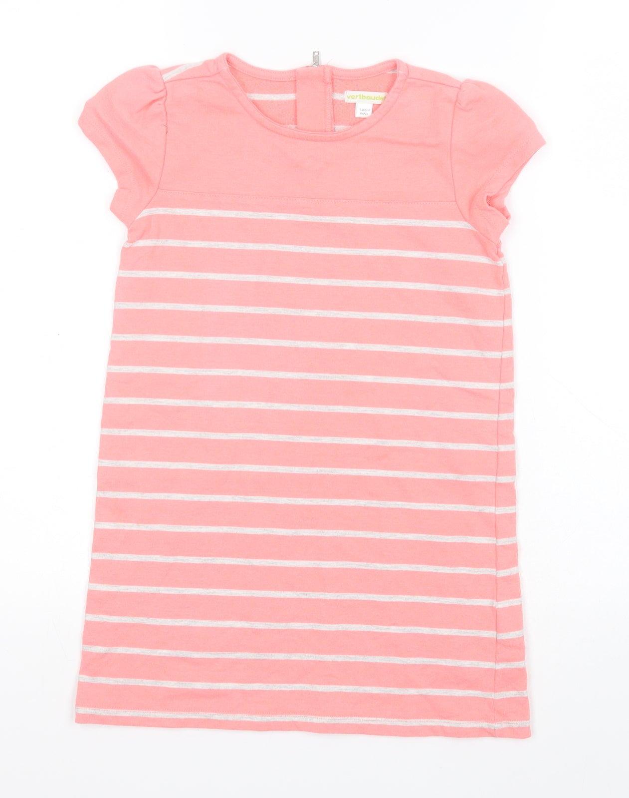 Vertbaudet Girls Pink Striped Cotton Pencil Dress  Size 8 Years  Round Neck