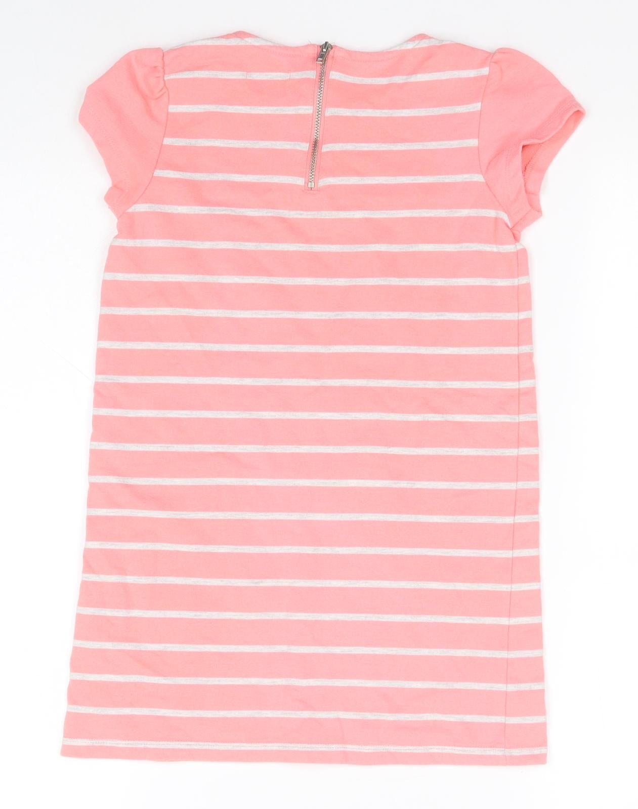 Vertbaudet Girls Pink Striped Cotton Pencil Dress  Size 8 Years  Round Neck