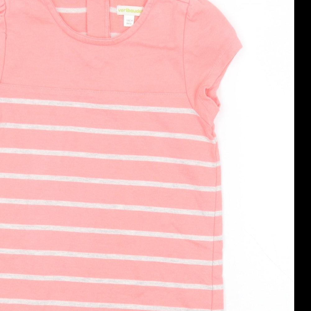 Vertbaudet Girls Pink Striped Cotton Pencil Dress  Size 8 Years  Round Neck