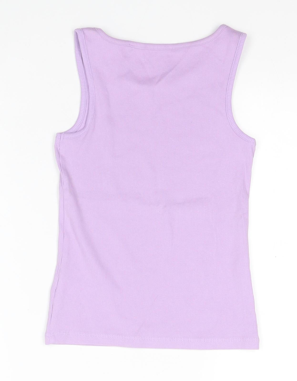 NEXT Girls Blue Striped Cotton Basic Tank Size 7 Years Round Neck