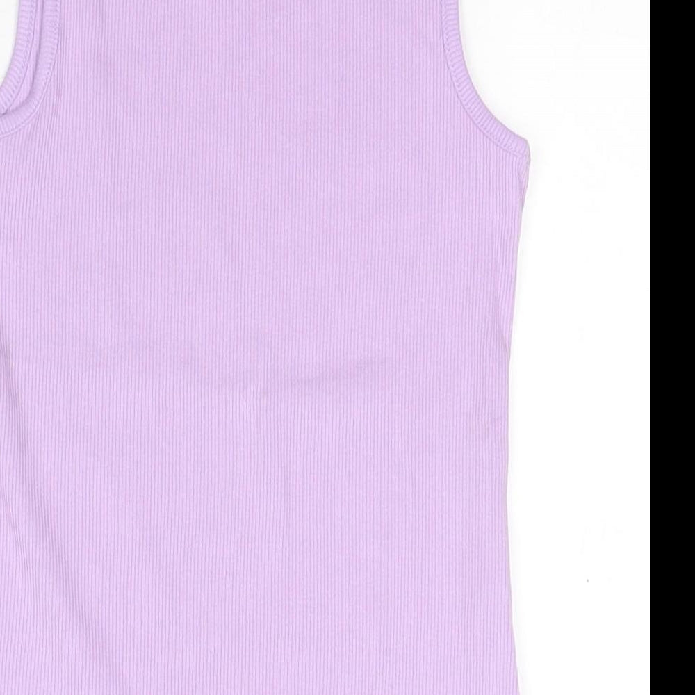 NEXT Girls Blue Striped Cotton Basic Tank Size 7 Years Round Neck