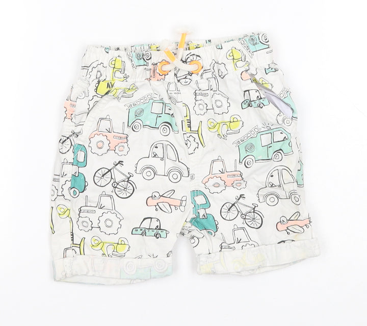 George Baby White Geometric Cotton Cargo Leggings Size 18-24 Months - Vehicles