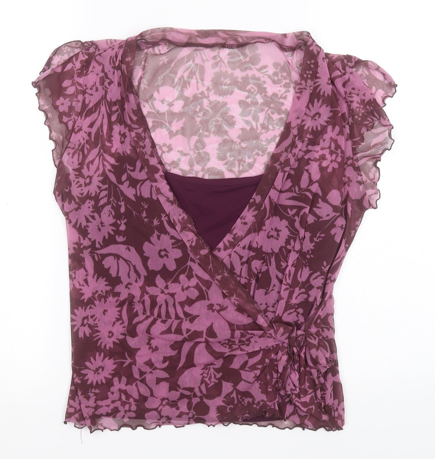 Debenhams Womens Blue Floral Nylon Basic Tank Size 16 Round Neck
