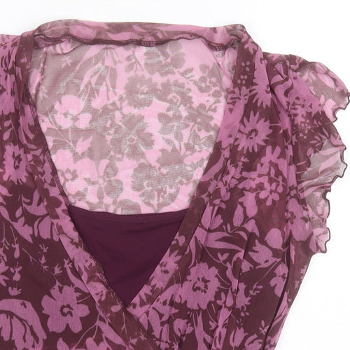 Debenhams Womens Blue Floral Nylon Basic Tank Size 16 Round Neck