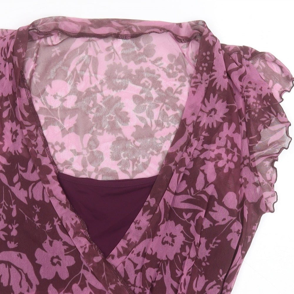 Debenhams Womens Blue Floral Nylon Basic Tank Size 16 Round Neck
