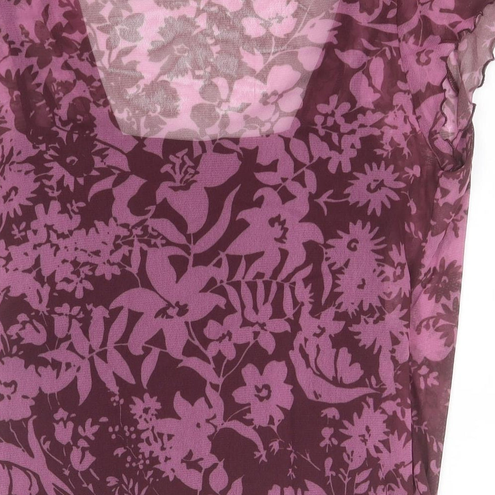 Debenhams Womens Blue Floral Nylon Basic Tank Size 16 Round Neck