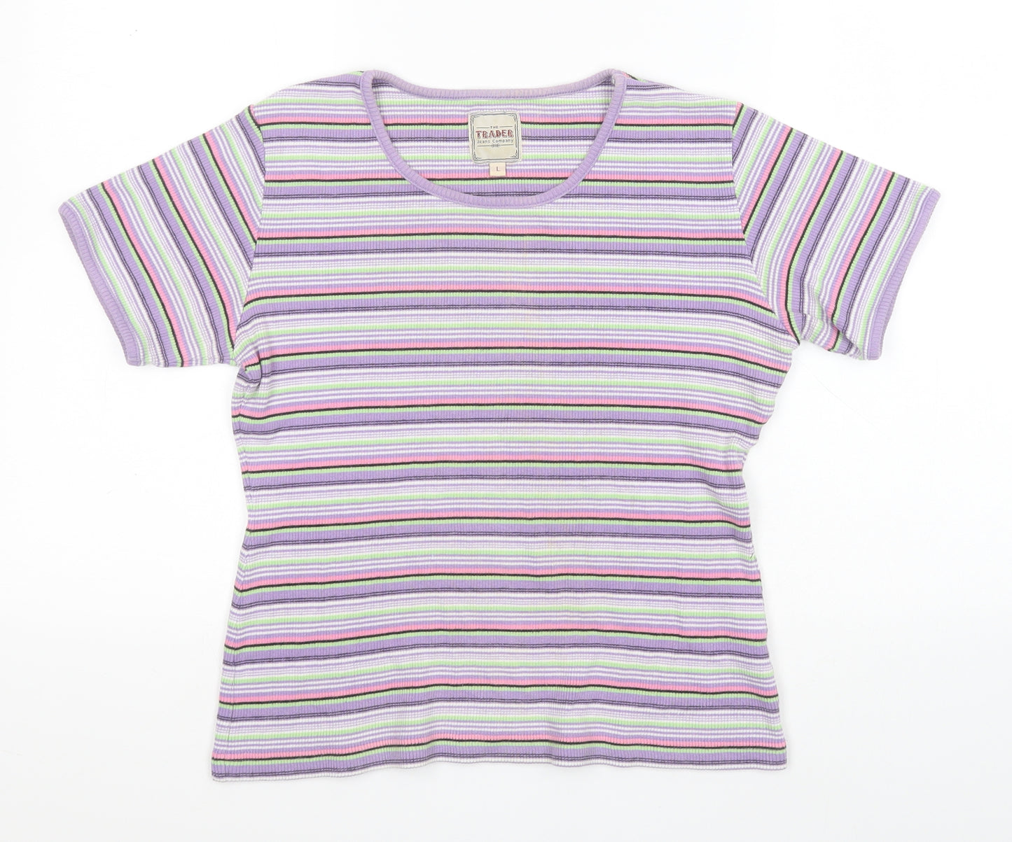 The Trader Womens Multicoloured Round Neck Striped Cotton Pullover Jumper Size L