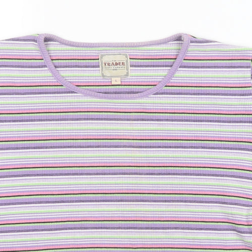 The Trader Womens Multicoloured Round Neck Striped Cotton Pullover Jumper Size L