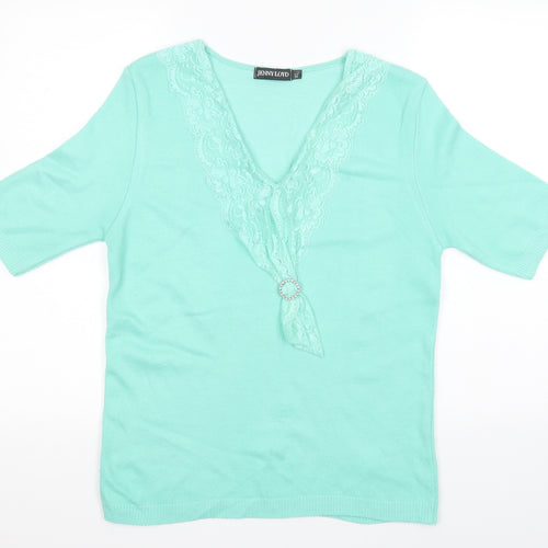Jenny Loyd Womens Green V-Neck  Acrylic Pullover Jumper Size XL