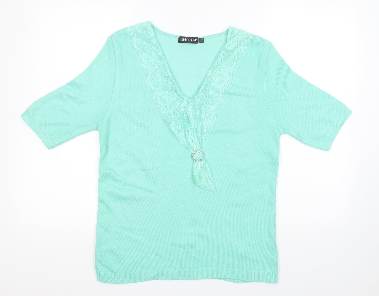 Jenny Loyd Womens Green V-Neck  Acrylic Pullover Jumper Size XL