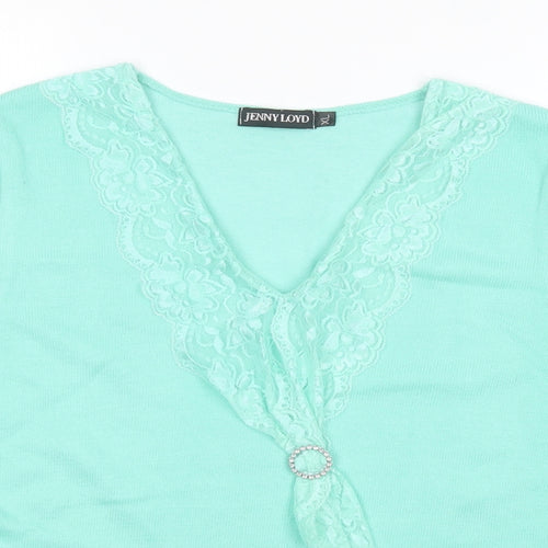 Jenny Loyd Womens Green V-Neck  Acrylic Pullover Jumper Size XL
