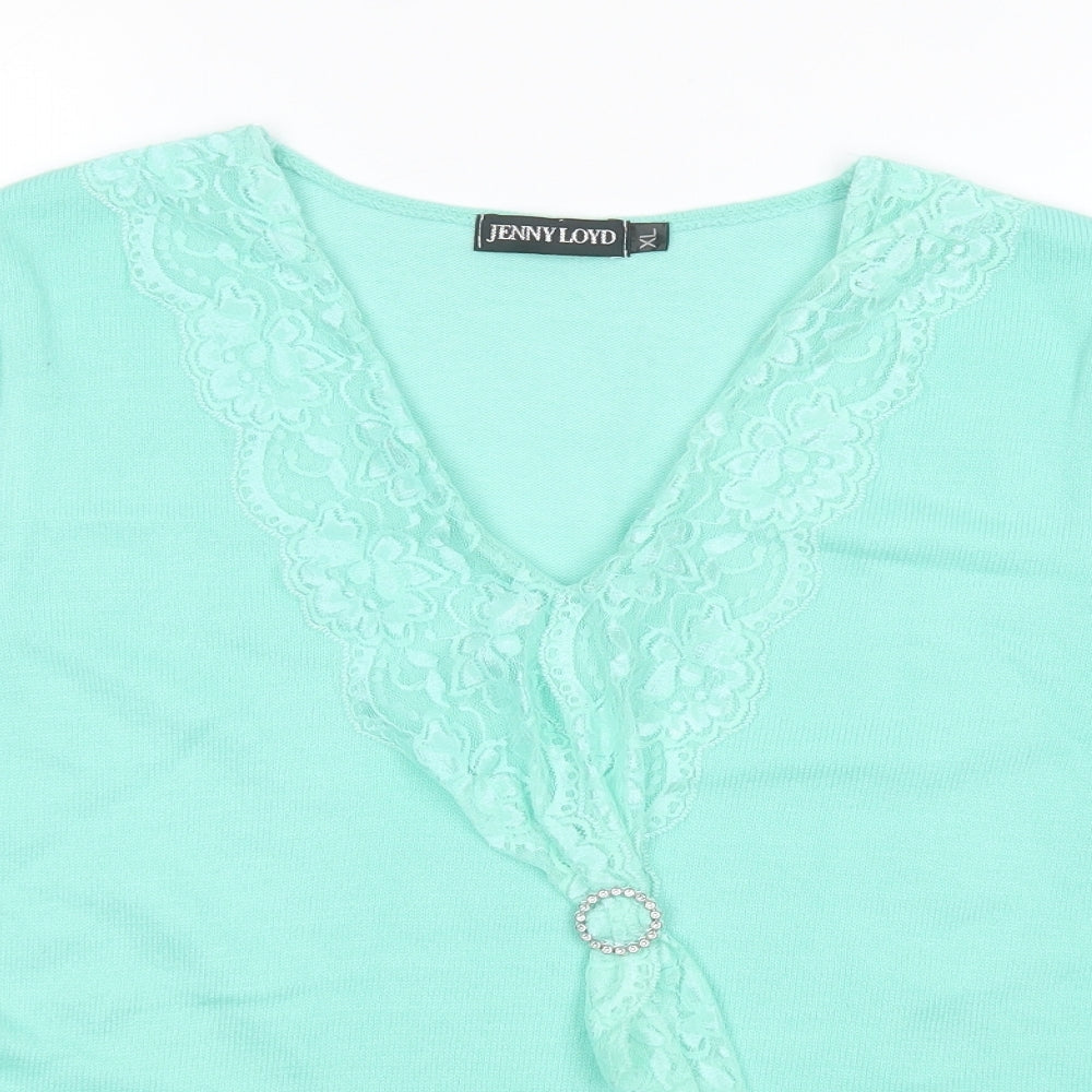 Jenny Loyd Womens Green V-Neck  Acrylic Pullover Jumper Size XL