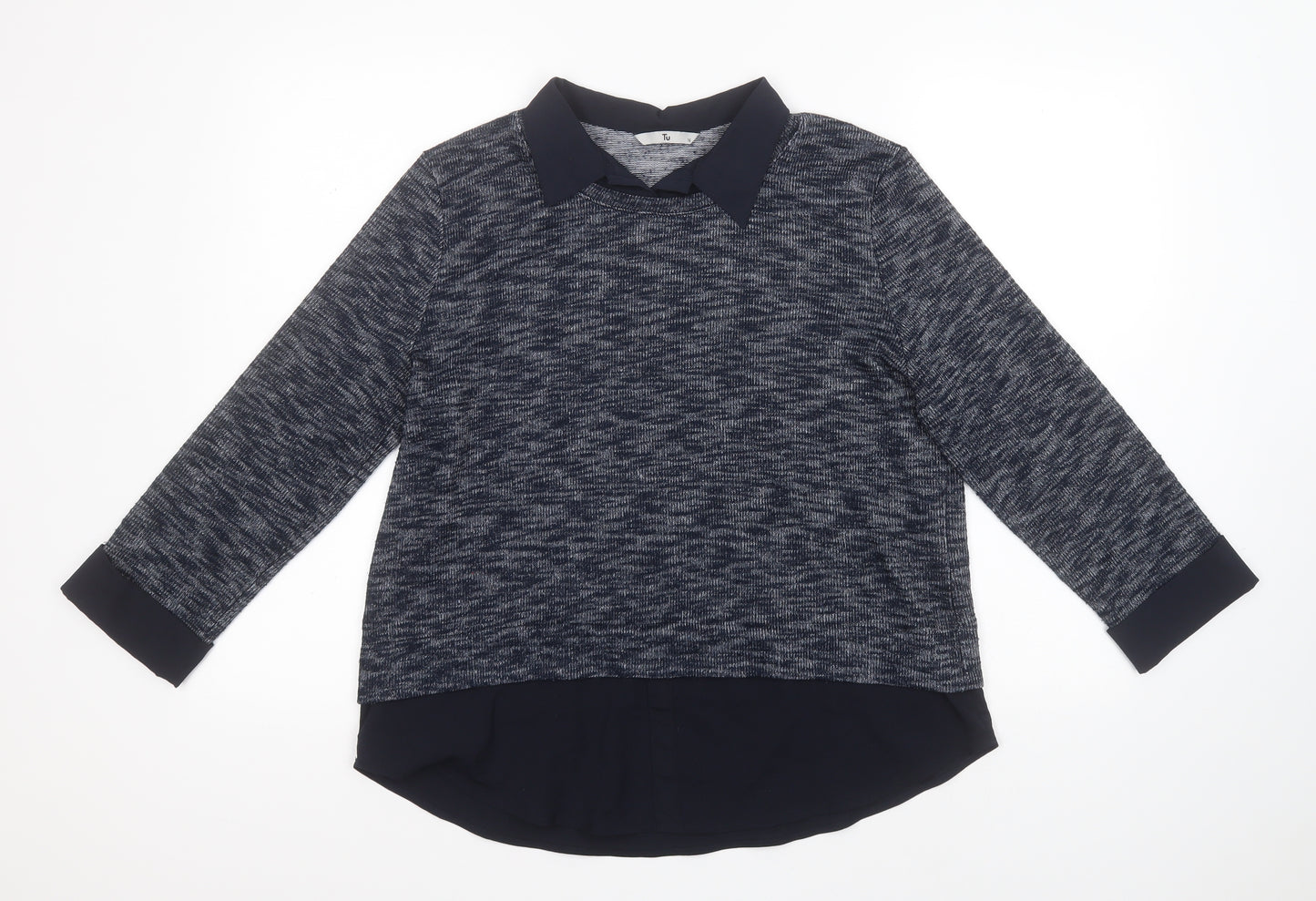 TU Womens Blue Collared  Viscose Pullover Jumper Size 16