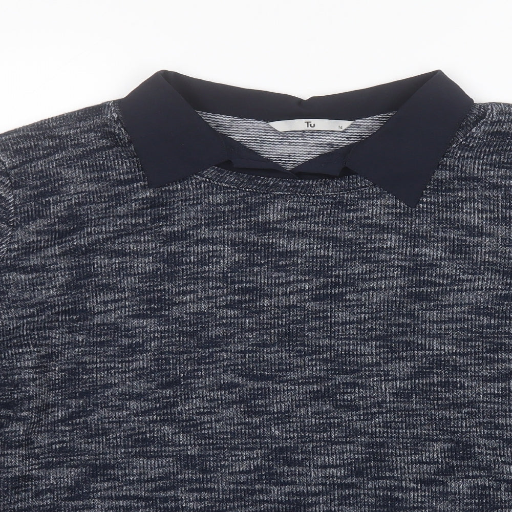 TU Womens Blue Collared  Viscose Pullover Jumper Size 16