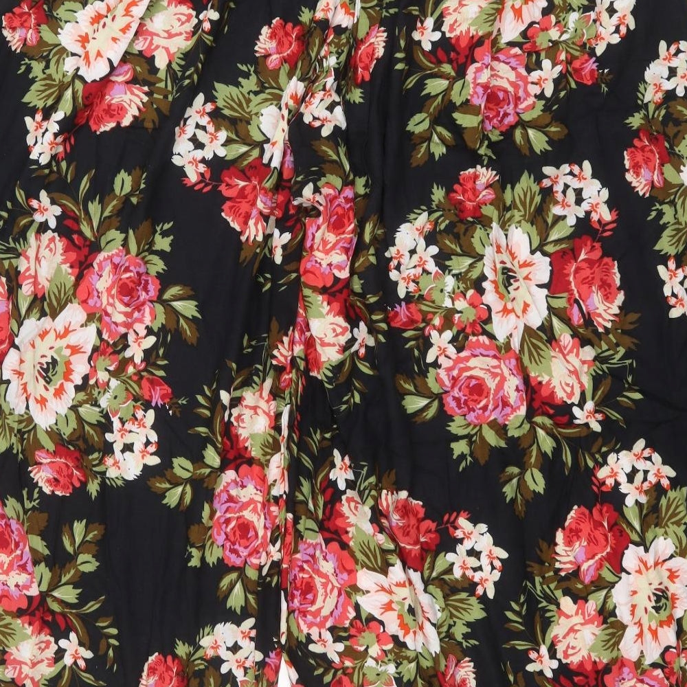 Papaya Womens Black Floral Viscose Trousers  Size 18 L29 in Regular