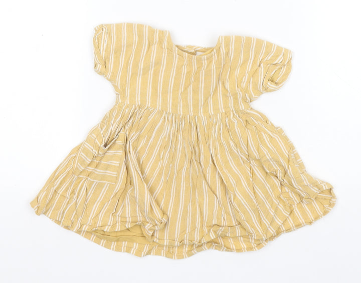 NEXT Girls Orange Striped Viscose A-Line Size 3-6 Months Round Neck