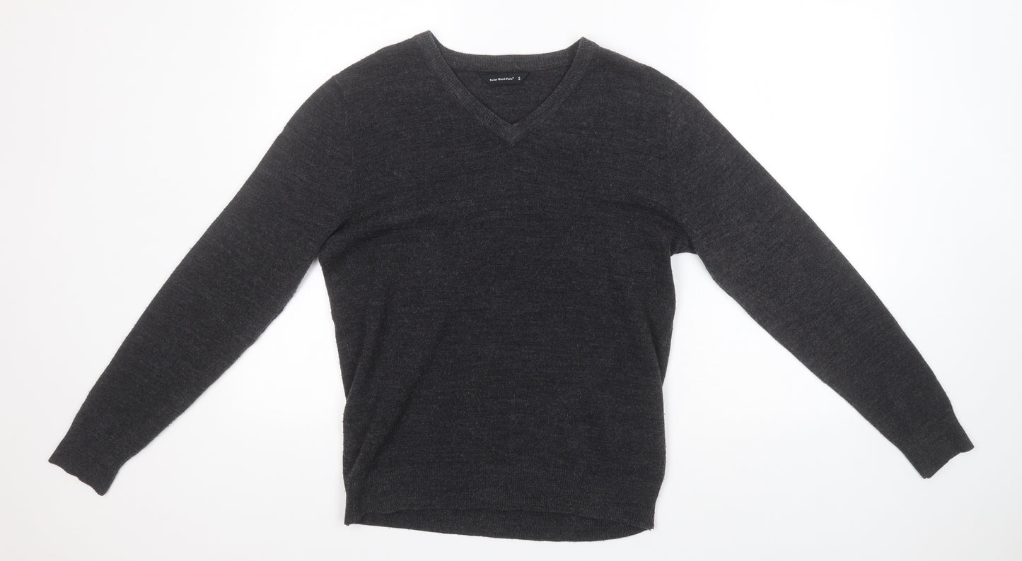 Cedar Wood State Mens Grey V-Neck  Acrylic Pullover Jumper Size S