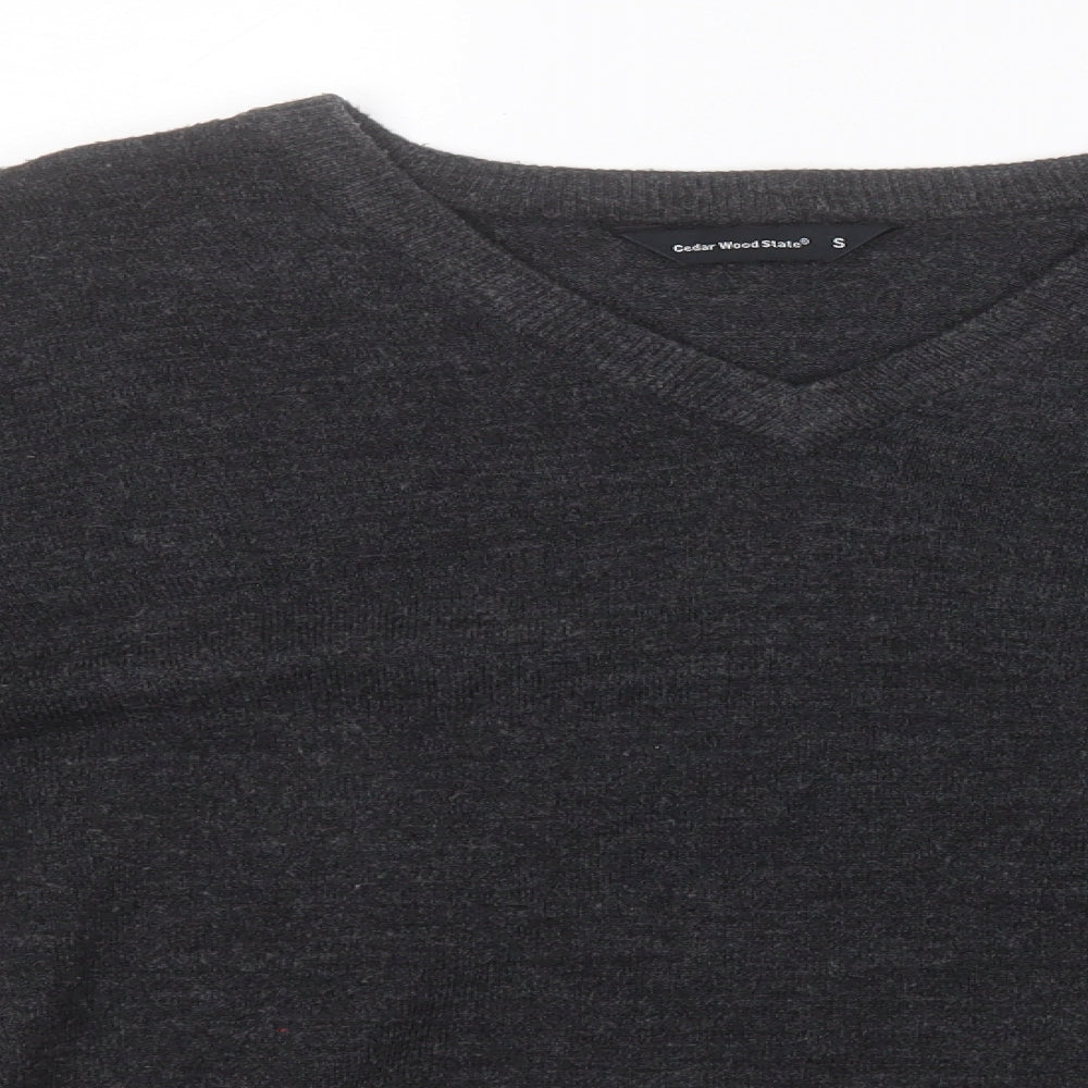 Cedar Wood State Mens Grey V-Neck  Acrylic Pullover Jumper Size S