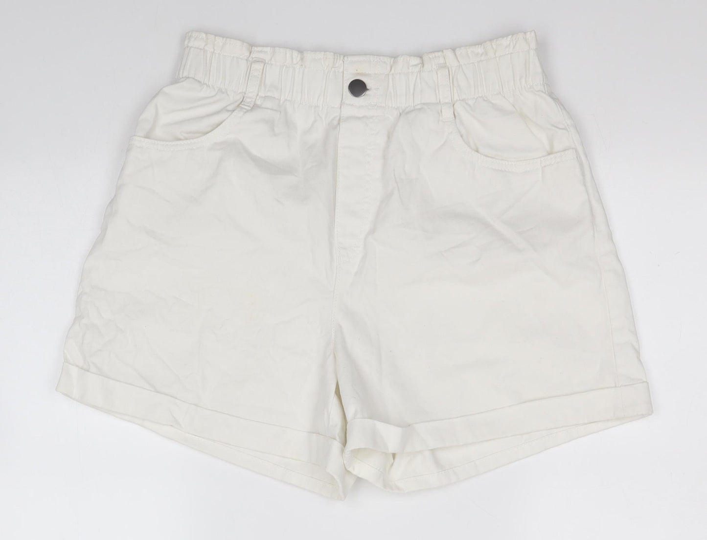 H&M Womens White  Cotton Cargo Shorts Size M L3 in Regular