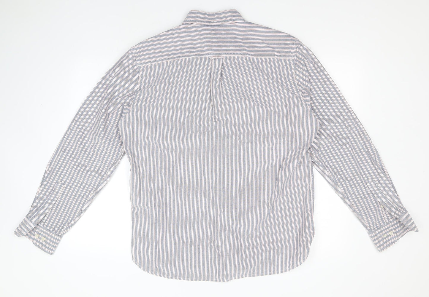 Marks and Spencer Mens Blue Striped Cotton  Button-Up Size M Collared